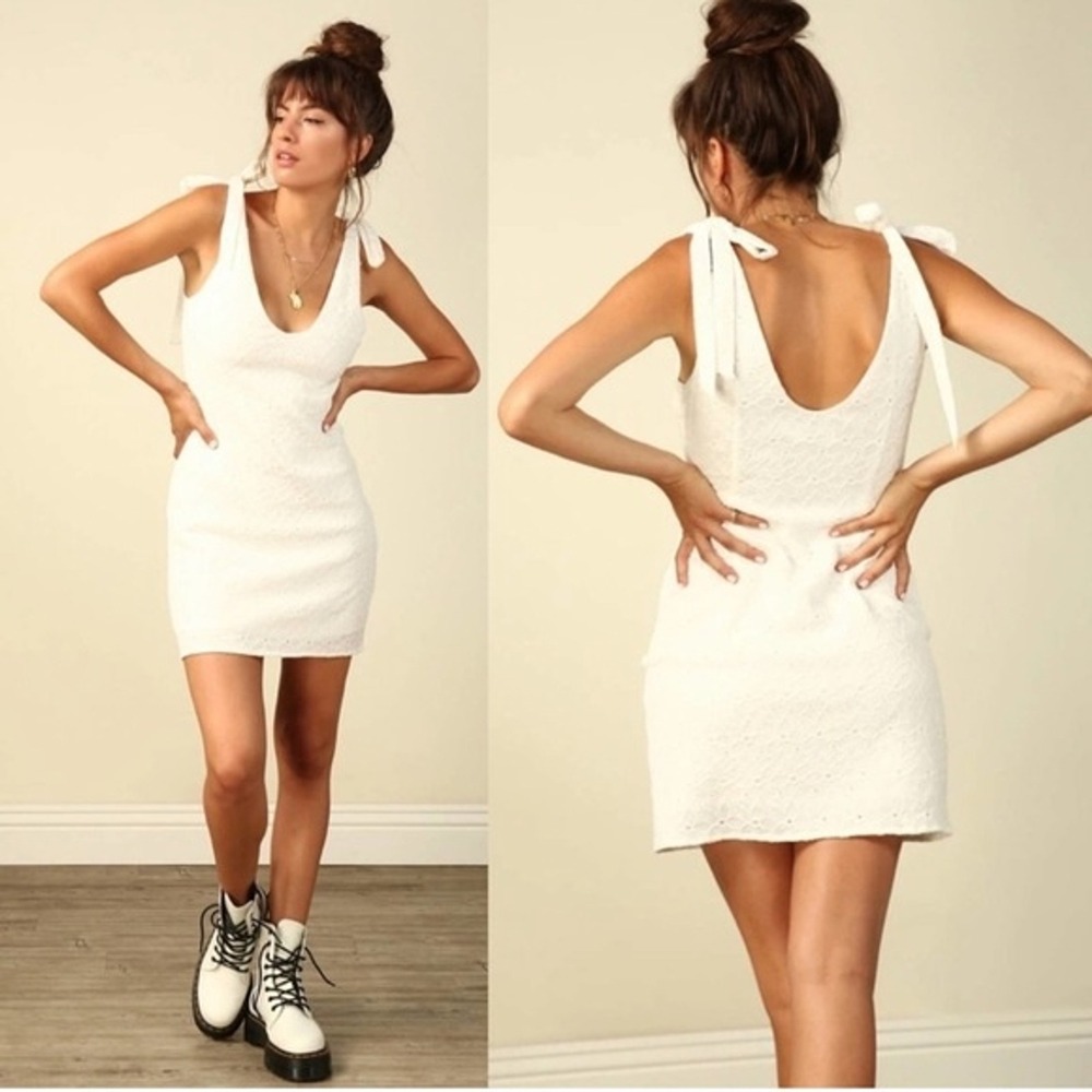 Revolve‎ Womens Line & Dot White Eyelet Cotton Blend Mini Dress X-Small